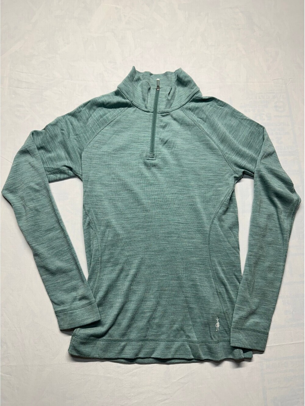 Smartwool Women's Thermal Merino Base Layer quarterzip top Green/Blue Heather